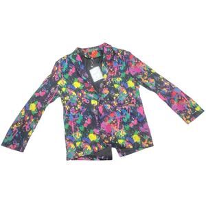NEW Wisholic Blazer L Multi-Color Paint Splatter Black Lapel Artistic